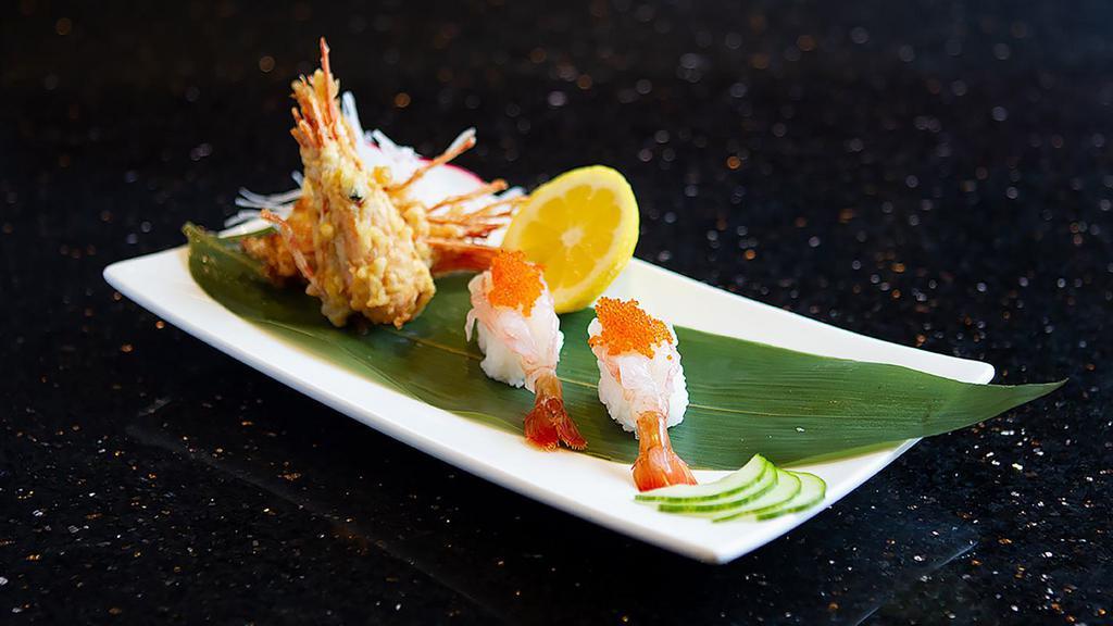 Amaebi (Sweet Shrimp) Nigiri (2) · Consuming raw or undercooked meats, poultry, seafood, shellfish or eggs may increase your risk of foodborne illness.