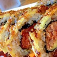 68. Big Spicy Tuna · Spicy. Deep fried spicy tuna roll with avocado and two sauces.