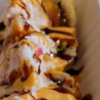 42. Mt. Diablo · Spicy tuna, avocado then deep fried, spicy crab meat topping.