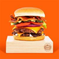Cheesy Double Bacon Smashmouth · Two of our signature smashed hamburger patties with bacon, American cheese, lettuce, tomato,...