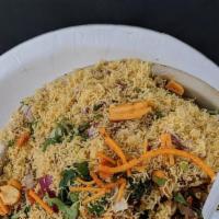 Matki Bhel · Vegetarian. Puffed rice mixed with bean sprout, farsan(Indian snacks), onion, cilantro, toma...