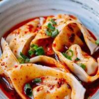 *Shanghai Wontons in Chili Oil (红油抄手) · 10 Shanghai jumbo pork & bok choy wontons in a spicy chili oil sauce tossed with green onion...