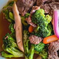 Sautéed Broccoli & Beef (西兰) · Tender Angus beef sautéed with broccoli, sake, carrot, and onions. Alternative proteins avai...
