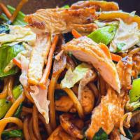 Four Seasons Chow Mein .  .  .  .  .  .  .  .  .  .(炒面) · Noodles stir-fried with carrots, cabbage, onions, and soy. Protein options available.