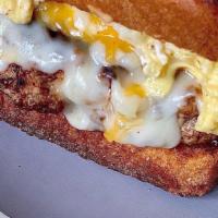 Breakfast Sandwich · Ground Beef Or Turkey Pattie, Bacon Pork or Turkey, or Links Topped with Eggs either scrambl...