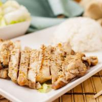 Chicken Teriyaki · Served with miso soup salad and rice.