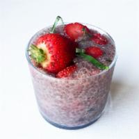 Strawberry Lemon Basil Chia Pudding · Chia seeds soaked overnight in oat milk and sweetened with raw cane sugar. (Gluten-free, veg...