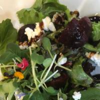 Roasted Beets and Chèvre · ....on a bed of mixed greens. Drizzled with Tuscan olive oil and Balsamic glaze