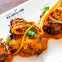 Murgh Angaar Bedgi · Chicken tikka spiced with special bedgi chilies. A favorite.
