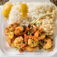Grilled Garlic Shrimp · Prawns sautéed with rich garlic, green onions, and butter with pepper.