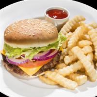 Cheeseburger Combo · Served with fries and regular soda.