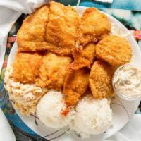 Seafood Platter · Half fried fishes and half fried shrimps.