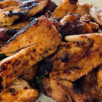 BBQ Chicken · Marinated BBQ chicken (not spicy), comes with steamed rice and side dishes.
