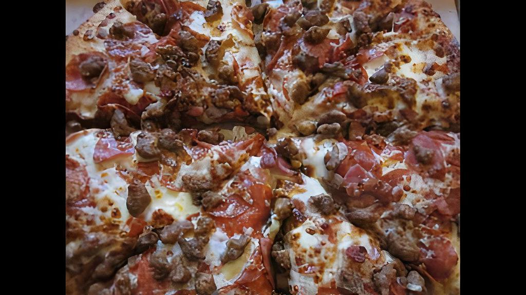 Large All Meat · Red Sauce, Canadian Bacon, Salami, Pepperoni, Italian Sausage, Linguica and Ground Beef.
