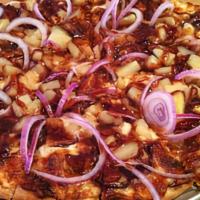 Individual BBQ Chicken · White Sauce, BBQ Marinated Chicken, Pineapple, Fresh Red Onion drizzled with BBQ Sauce.