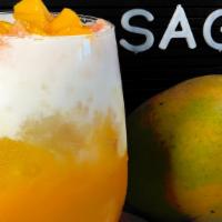 Mango Sago · Fresh Mango, Sago and coconut cream on top