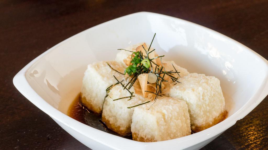 Agedashi Tofu · Deep fried tofu with dashi sauce.