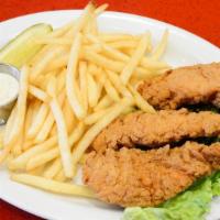 Chicken Strips · Large white meat strips served w/ peppercorn ranch.