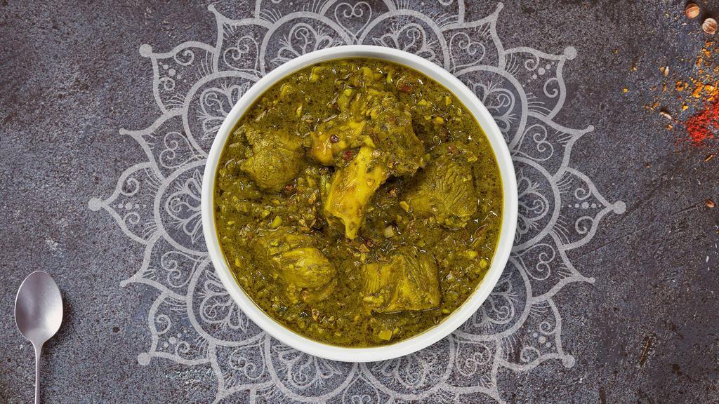 Lamb Saag · Juicy lamb cooked in a spinach gravy infused with garlic, ginger, & fresh spices.