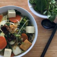 Vegetarian Pho Noodle Soup · Vegetables and tofu in rice noodle vegetarian soup.