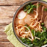 Lanzhou Beef Ramen · Noodles, meat broth, veggies and meat