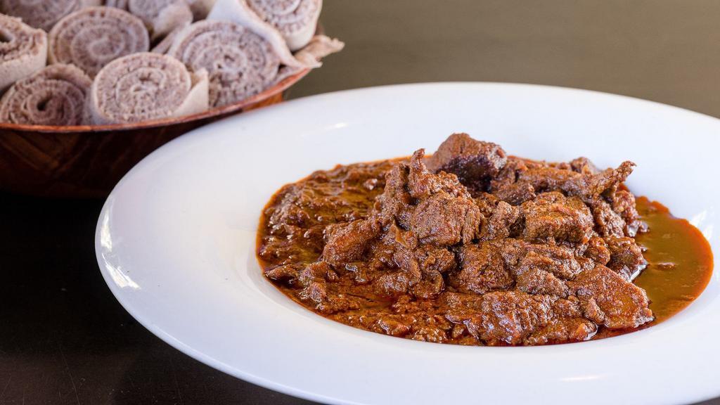 Beg Wot · Lamb cubes slowly simmered with organic ethiopian spices and herbs.