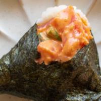 Spicy Ahi Tuna Triangle · Gluten-free. Raw wild caught ahi tuna, spicy aioli, scallions, sesame seeds.