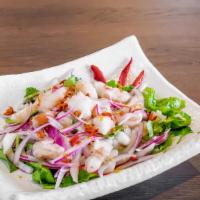 Traditional Shrimp Salad · Chopped steam shrimp tossed with fresh onions, cilantros, lemon, chopped red chili and garli...