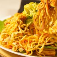 Lo Mein · Eggless thick noodle and shredded vegetables.