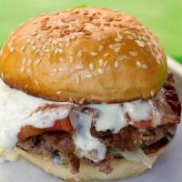 Bacon Blue Burger · Bacon, blue cheese dressing, lettuce, onions and mayo