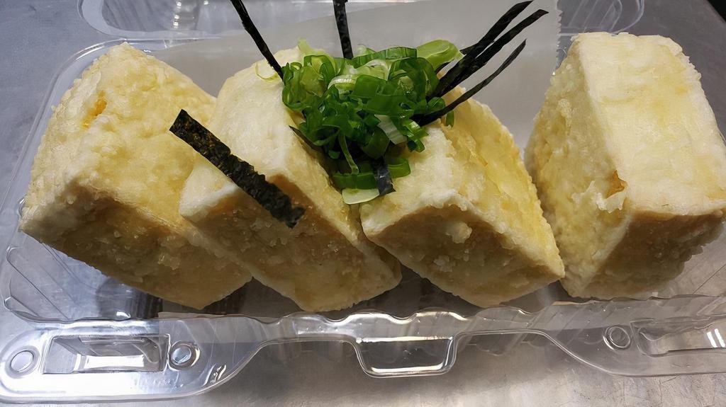 Agedash Tofu · Fried tofu with garnish.
