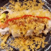 Spicy Crazy · Tuna, salmon,white tuna, hamachi, avocado, jalapeno tempura, tempura crumb.