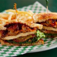 Texas Chicken BBQ · Bacon, onion rings, American cheese, BBQ sauce, lettuce, tomato, and pickle.