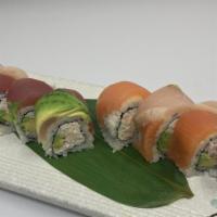 Rainbow Roll · Assorted fish, crab meat, and avocado. Consuming raw undercooked meats, poultry, seafood, sh...