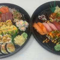 Love Tray · 10 pieces assorted Nigiri, 15 pieces Assorted Sashimi, Tekka Maki, California Roll, Shrimp T...