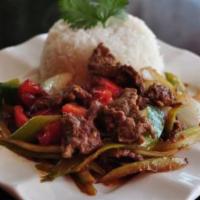 21. Stir Fried Beef with White Rice · Fried in a small amount of very hot oil while being stirred or tossed