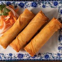 A08. Fried Veggie Imperial Roll · Deep Fried Veggie Rolls with Homemade Thai Fish Sauce