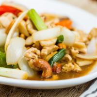 Cashew Nut · Stir-fried onion, fried tofu, bell pepper, carrot, celery, water chestnut, baby corn, and ca...