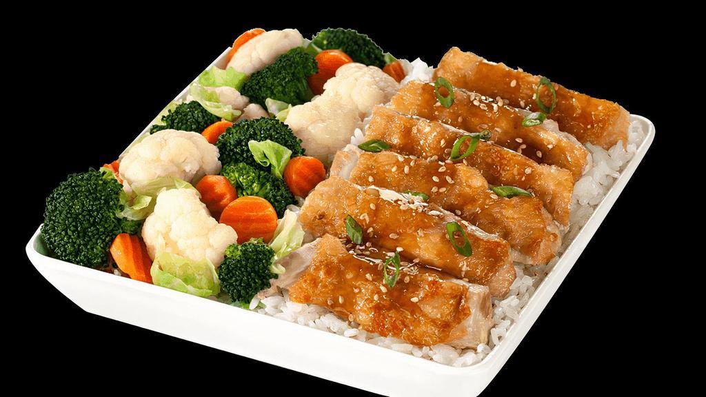 Large Teriyaki Chicken · Fresh, grilled chicken, glazed with our signature teriyaki sauce, then lightly sprinkled with toasted sesame seeds and green onions. Served with your choice of rice and veggies..