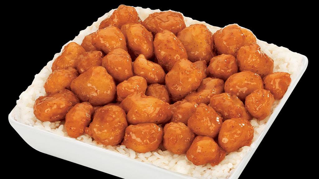 Large Orange Chicken · Light and crispy tempura white meat chicken, tossed in our signature orange sauce. Served with our award-winning steamed rice, or another base of your choice. .