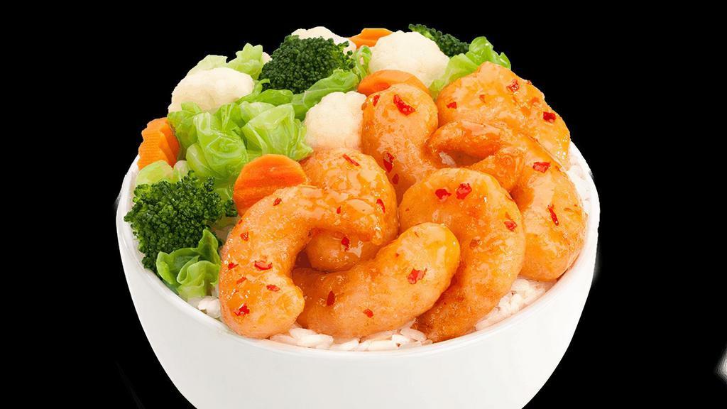 Regular Sweet Chili Shrimp · Crispy, succulent shrimp, tossed in a sweet and mildly spicy Asian chili sauce. Served with your choice of rice and veggies..