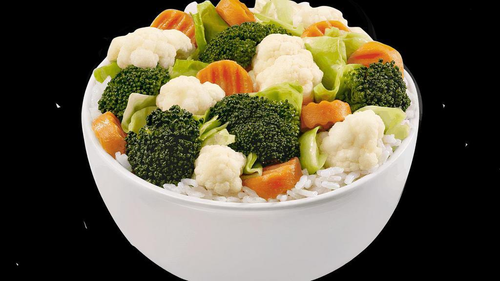 Regular Mixed Vegetables · Nutrient-rich broccoli, cauliflower, carrots and green cabbage in a savory ginger sauce. Served with our award-winning steamed rice, or another base of your choice. .