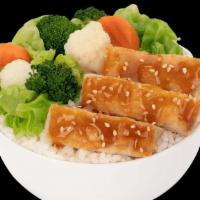 Kid Teriyaki Chicken · Fresh, grilled chicken, glazed with our signature teriyaki sauce, then lightly sprinkled wit...