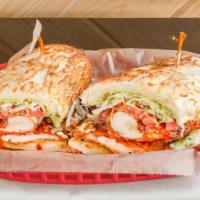 Patrick Star · Fried Chicken, Korean BBQ Sauce, Ranch, Pepper Jack Cheese, Crave Sauce, Lettuce & Tomato