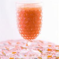 Orange, Strawberry, and Apple · Freshly squeezed and blended.