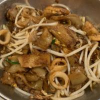 Char Koay Teow · Spicy. Malaysia famous stir-fried flat rice noodles with fresh shrimps, squids, bean sprouts...