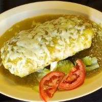 Green wet super burrito  · Rice, beans, guacamole, sour cream, cheese, hot sauce, cilantro, onions, and your choice of ...