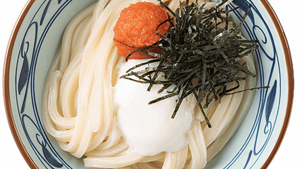 Mentai Kamatama · Made-to-order Udon noodles direct from the Kama (pot), served with mentai cod roe, hot spring egg, and dashi soy sauce.
