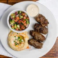 Beef Kebab · All-natural ground beef and lamb with blended herbs and garlic, drizzled with tahini (gf)