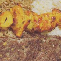 Chicken Tikka & Chapli Combo · Charbroiled chicken breast ground sirloin shaped in patties, served with basmati rice and sa...